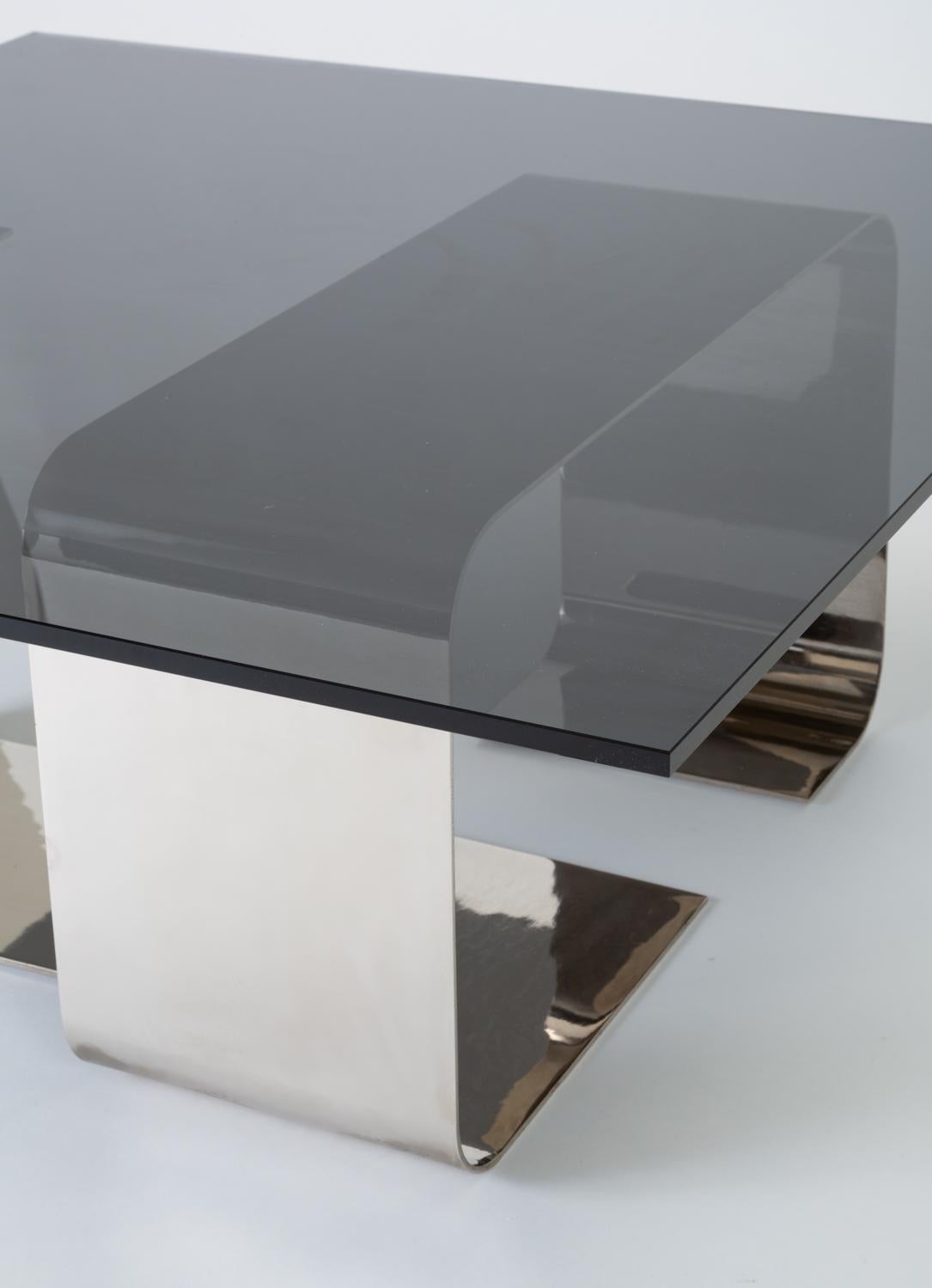 Polished Steel and Smoked Glass Coffee Table by François Monnet for Kappa 10