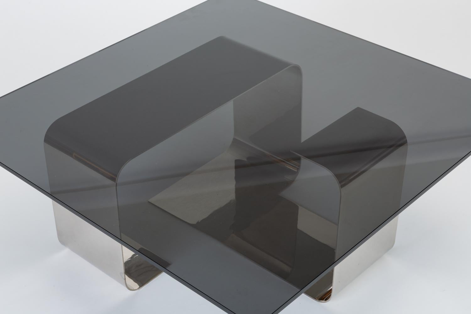 Polished Steel and Smoked Glass Coffee Table by François Monnet for Kappa 11