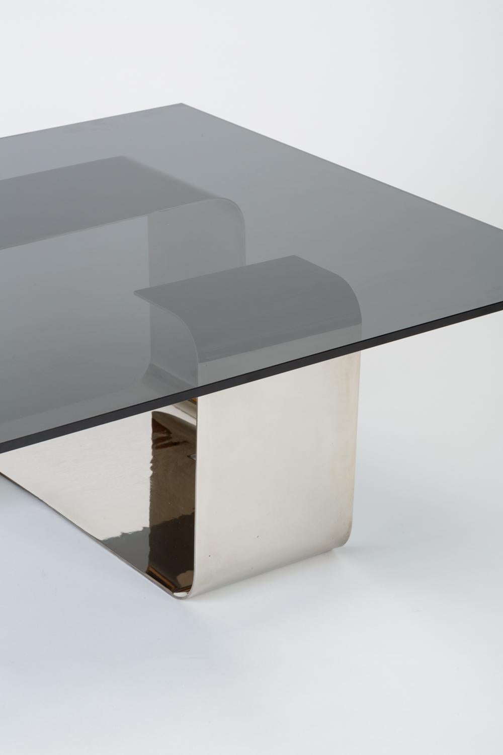 Polished Steel and Smoked Glass Coffee Table by François Monnet for Kappa 12