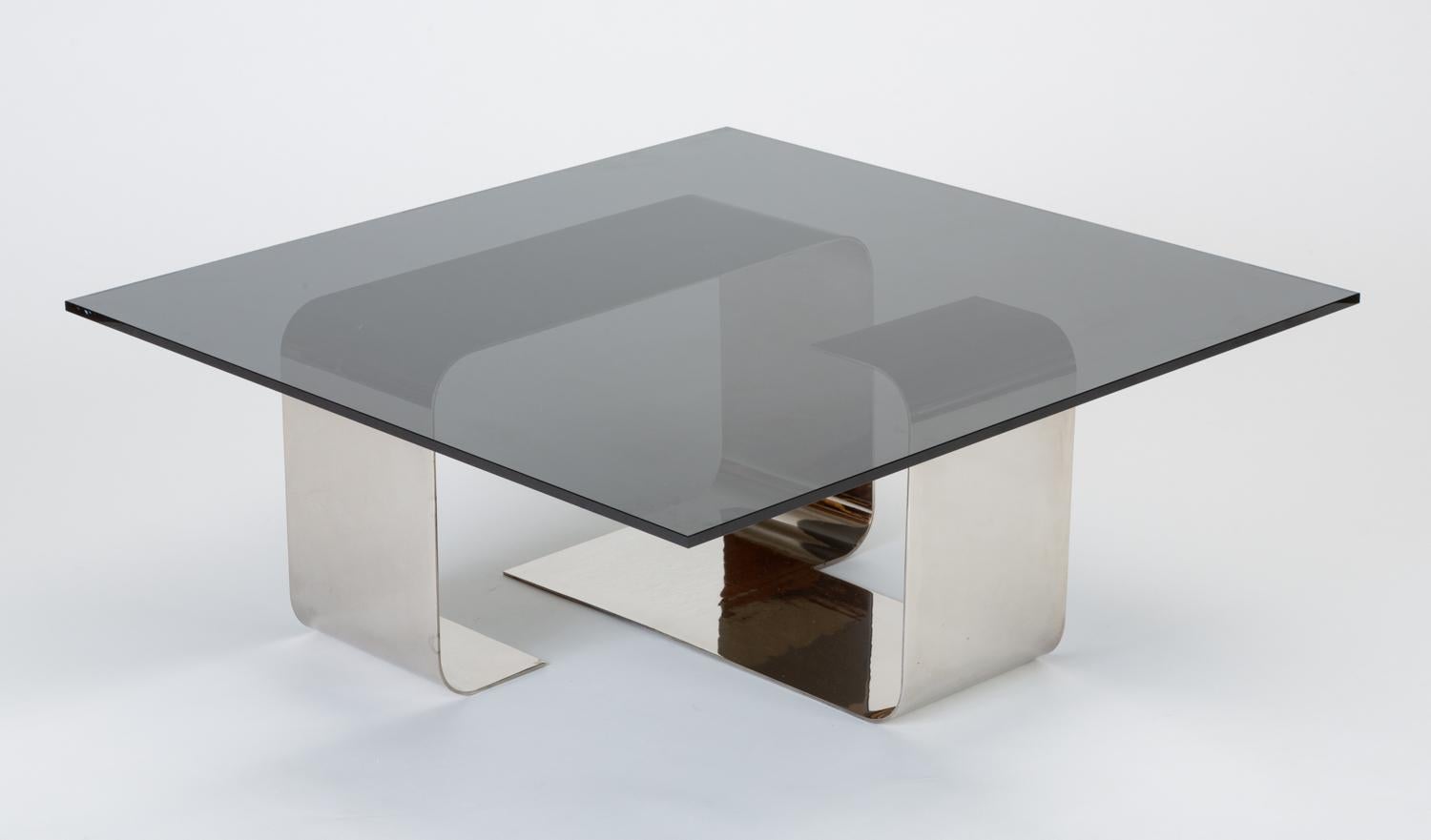 Polished Steel and Smoked Glass Coffee Table by François Monnet for Kappa In Good Condition In Los Angeles, CA