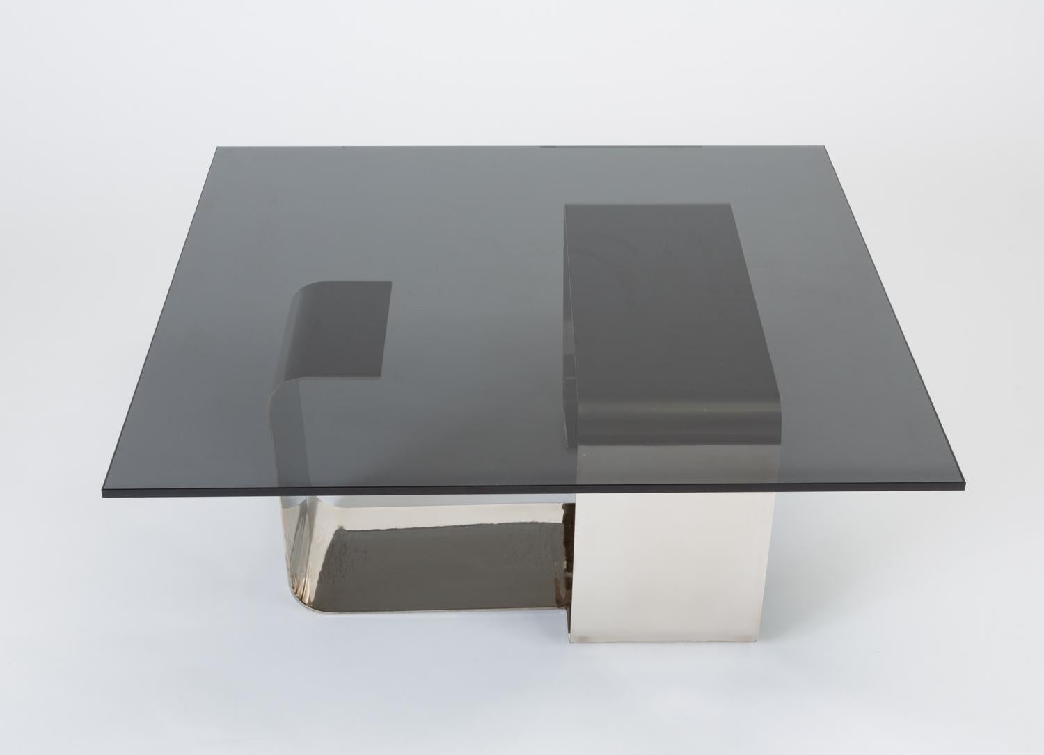 Late 20th Century Polished Steel and Smoked Glass Coffee Table by François Monnet for Kappa