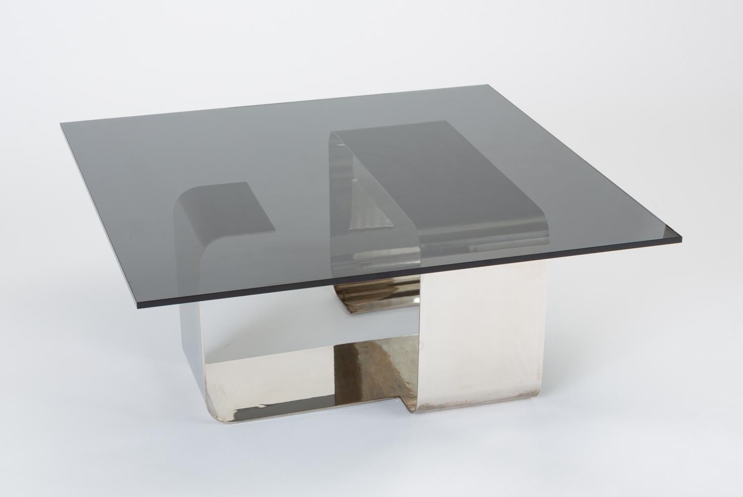 Stainless Steel Polished Steel and Smoked Glass Coffee Table by François Monnet for Kappa
