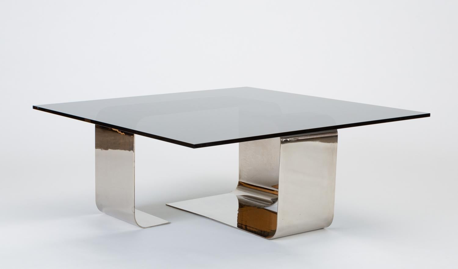 Polished Steel and Smoked Glass Coffee Table by François Monnet for Kappa 1