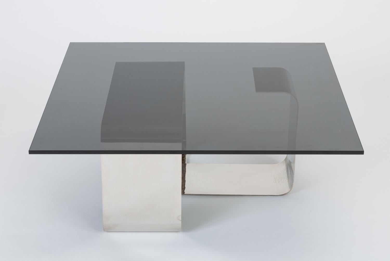 Polished Steel and Smoked Glass Coffee Table by François Monnet for Kappa 2