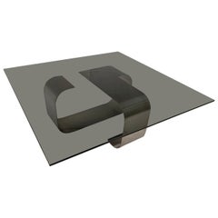 Polished Steel and Smoked Glass Coffee Table "Naja" by François Monnet