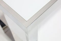 Polished Steel and White Glass Consoles Likely Brueton