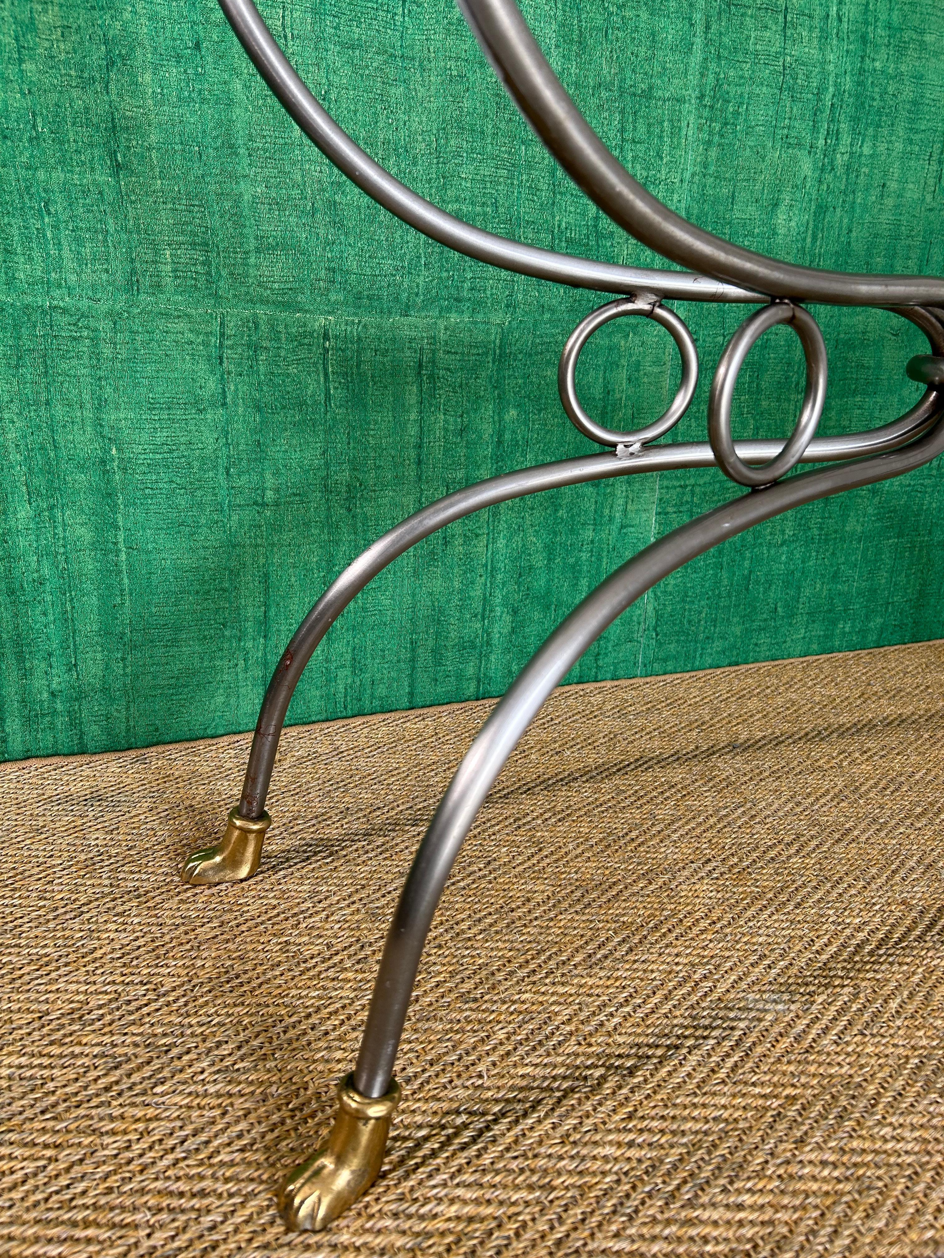 Polished Steel & Brass Console Table, Maison Jansen Style, France, Mid-Century For Sale 2