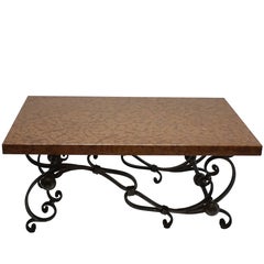 Polished Steel Coffee Table with Rouge Marble Top
