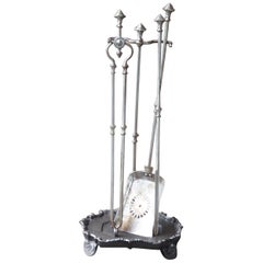 Polished Steel English Victorian Fireplace Tool Set, 19th Century