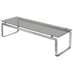Polished Steel Frame Coffee Table with Smoked Glass Top by Bernard Govin, 1960s
