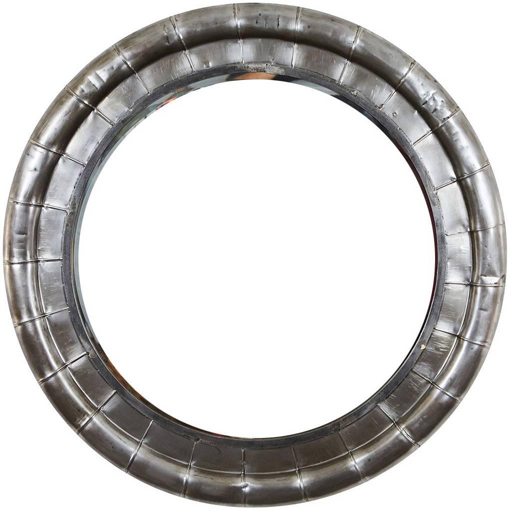 Polished Steel Round Mirror For Sale