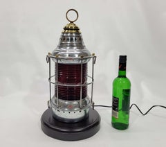 Polished Steel Ships Lantern with Ruby Red Lens