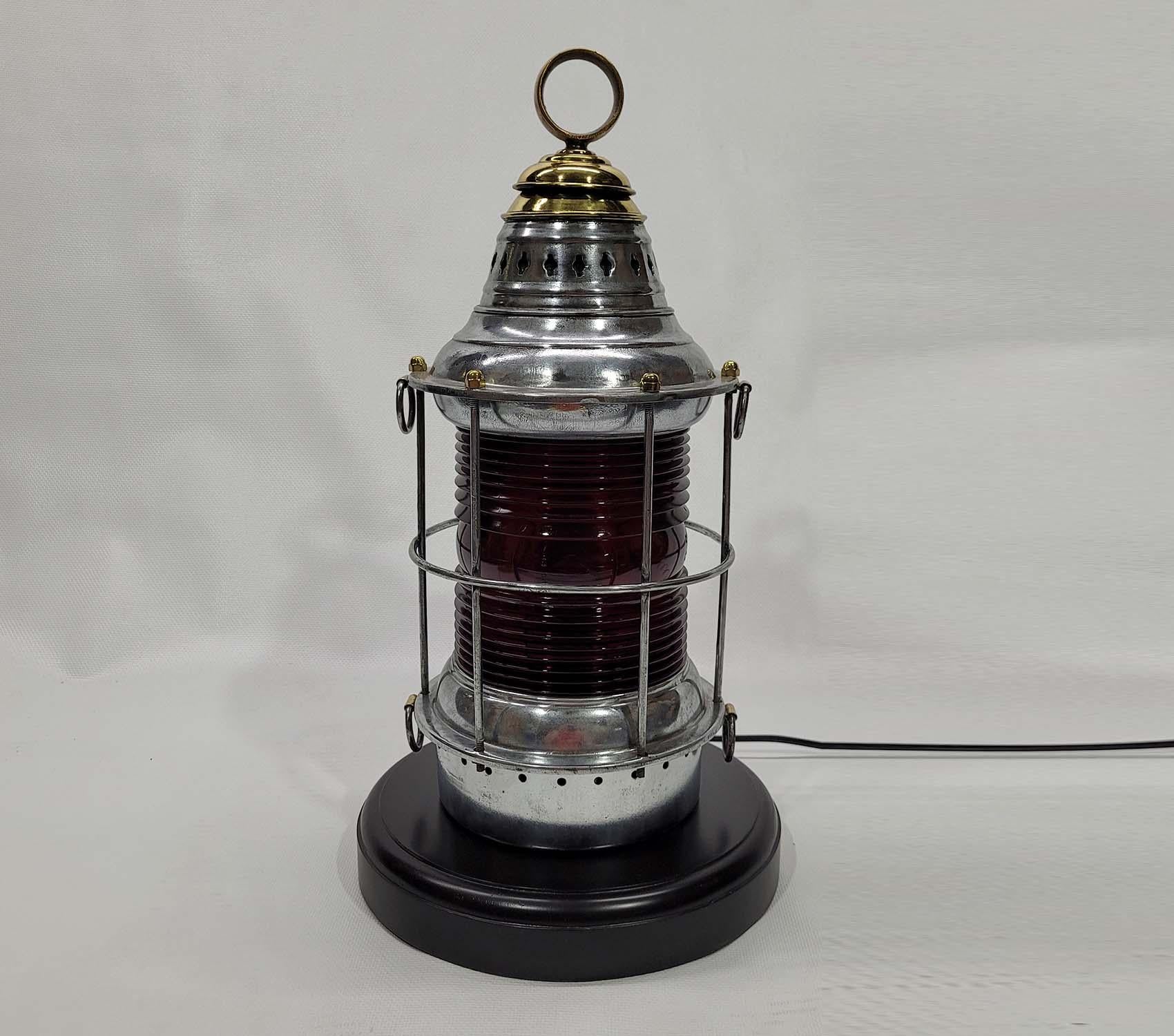 North American Polished Steel Ships Lantern with Ruby Red Lens For Sale