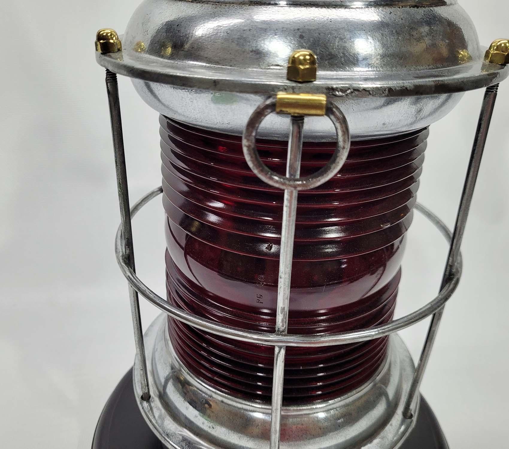 Polished Steel Ships Lantern with Ruby Red Lens For Sale 2