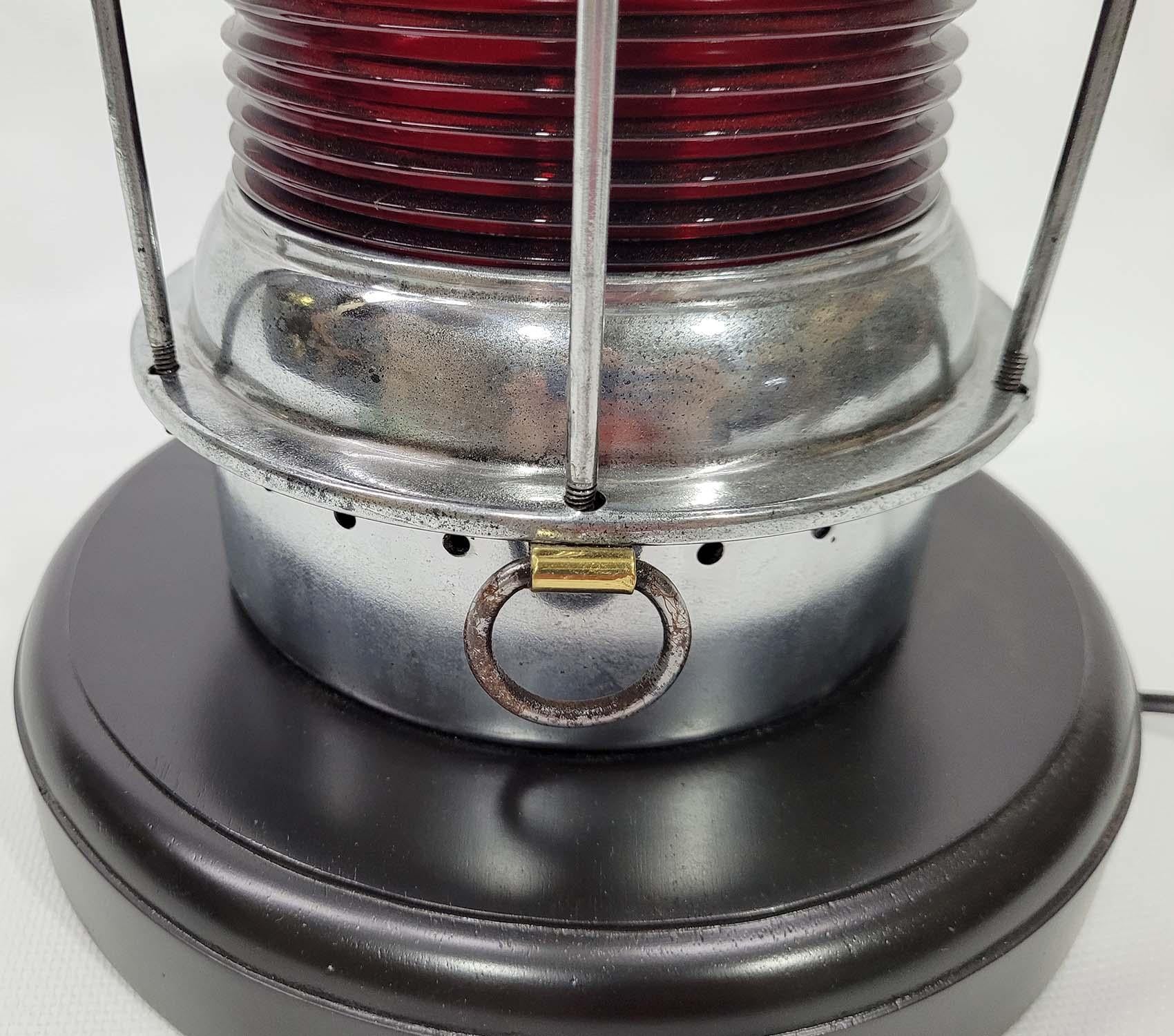 Polished Steel Ships Lantern with Ruby Red Lens For Sale 3