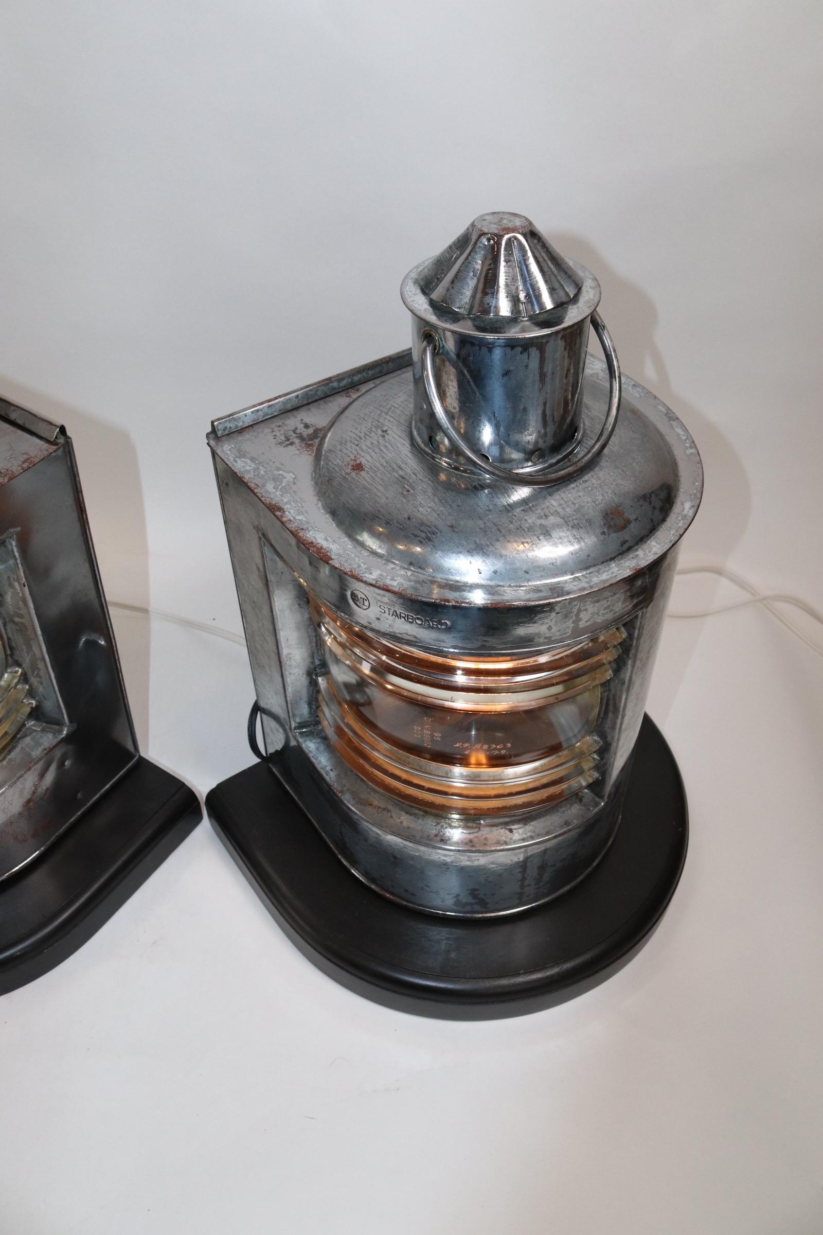 Polished Steel Ships Port and Starboard Lanterns In Good Condition For Sale In Norwell, MA