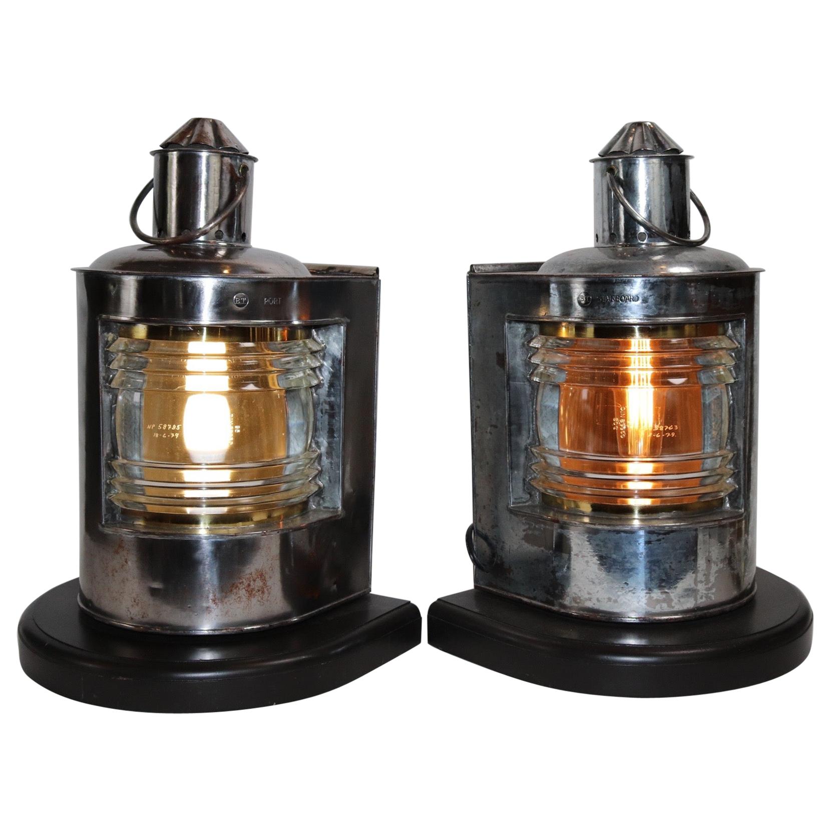 Polished Steel Ships Port and Starboard Lanterns For Sale