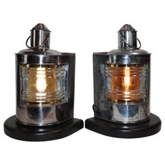 Vintage Polished Steel Ships Port and Starboard Lanterns