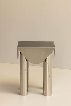 Polished Steel Side Table Contemporary Design Inspired by Classical Architecture