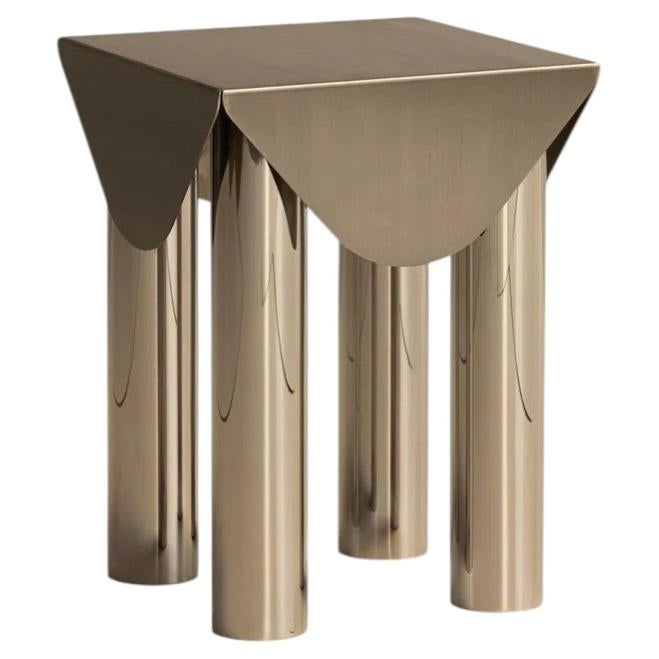 Polished Steel Side Table Contemporary Design Inspired by Classical Architecture For Sale
