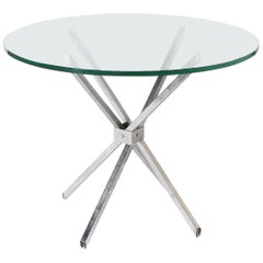 Polished Steel Table with Clear Glass Top, circa 1950