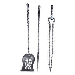 Polished Steel Triple Companion Fire Tool Set Antique Polished Steel Triple Companion Fire Tool Set