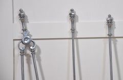 Polished steel triple companion fire tools