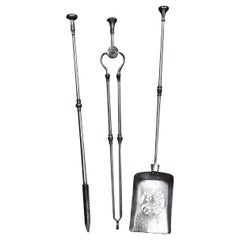 Polished Steel Triple Companion Fire Tools Antique Polished Steel Triple Companion Fire Tools