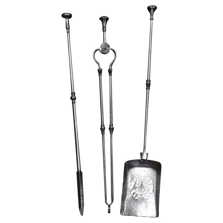 Polished Steel Triple Companion Fire Tools at 1stDibs
