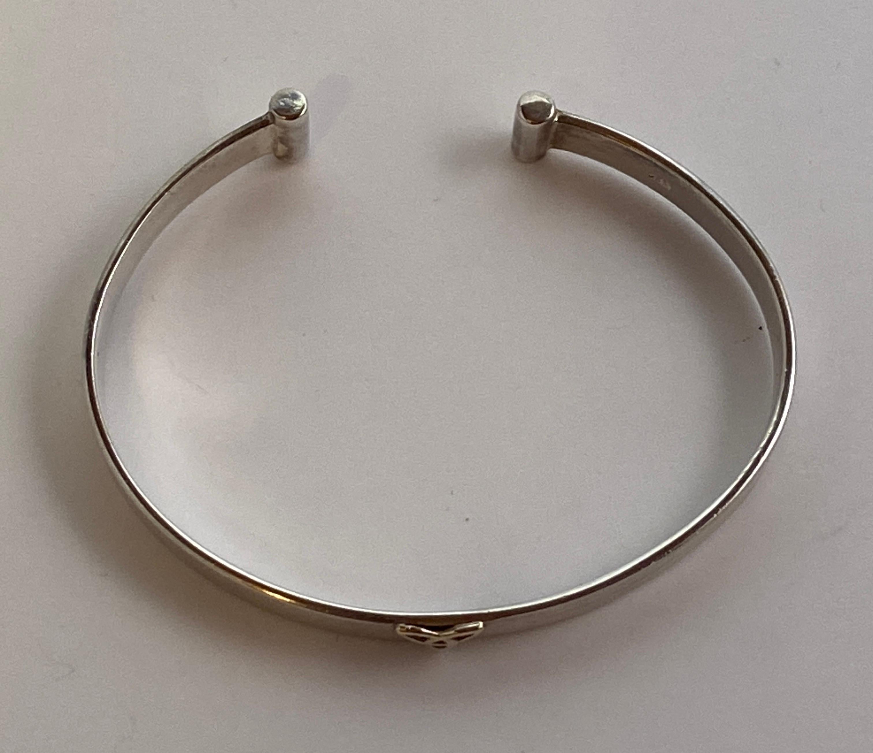 Women's or Men's Polished Sterling Silver Accented with 14k Yellow Gold Cuff Bracelet For Sale