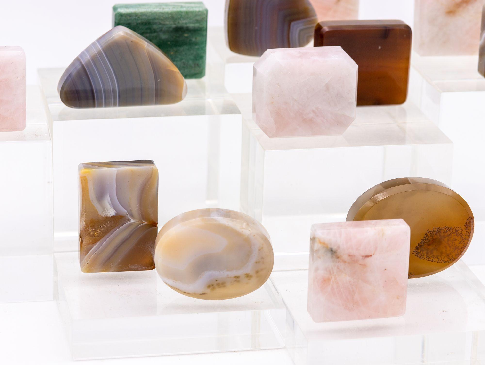 20th Century Polished Stone Specimens, Set of 14 For Sale