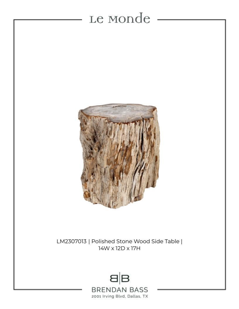 Polished Stone Wood Side Table with Bark Edge For Sale 1