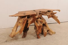 Polished Teak Root Wood Console