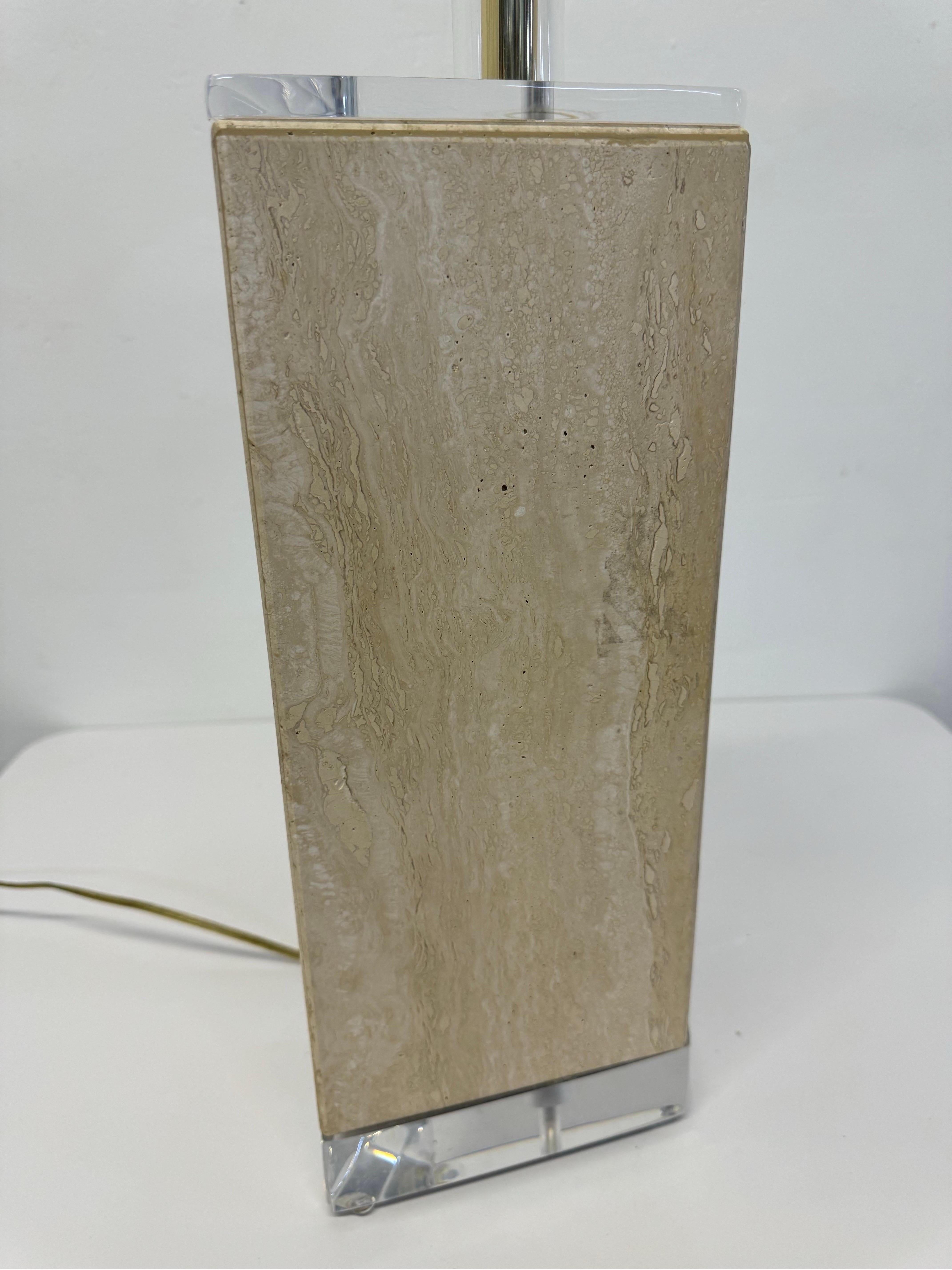 Polished Travertine and Lucite Table Lamp by Bauer Lamp Company, 1970s For Sale 4