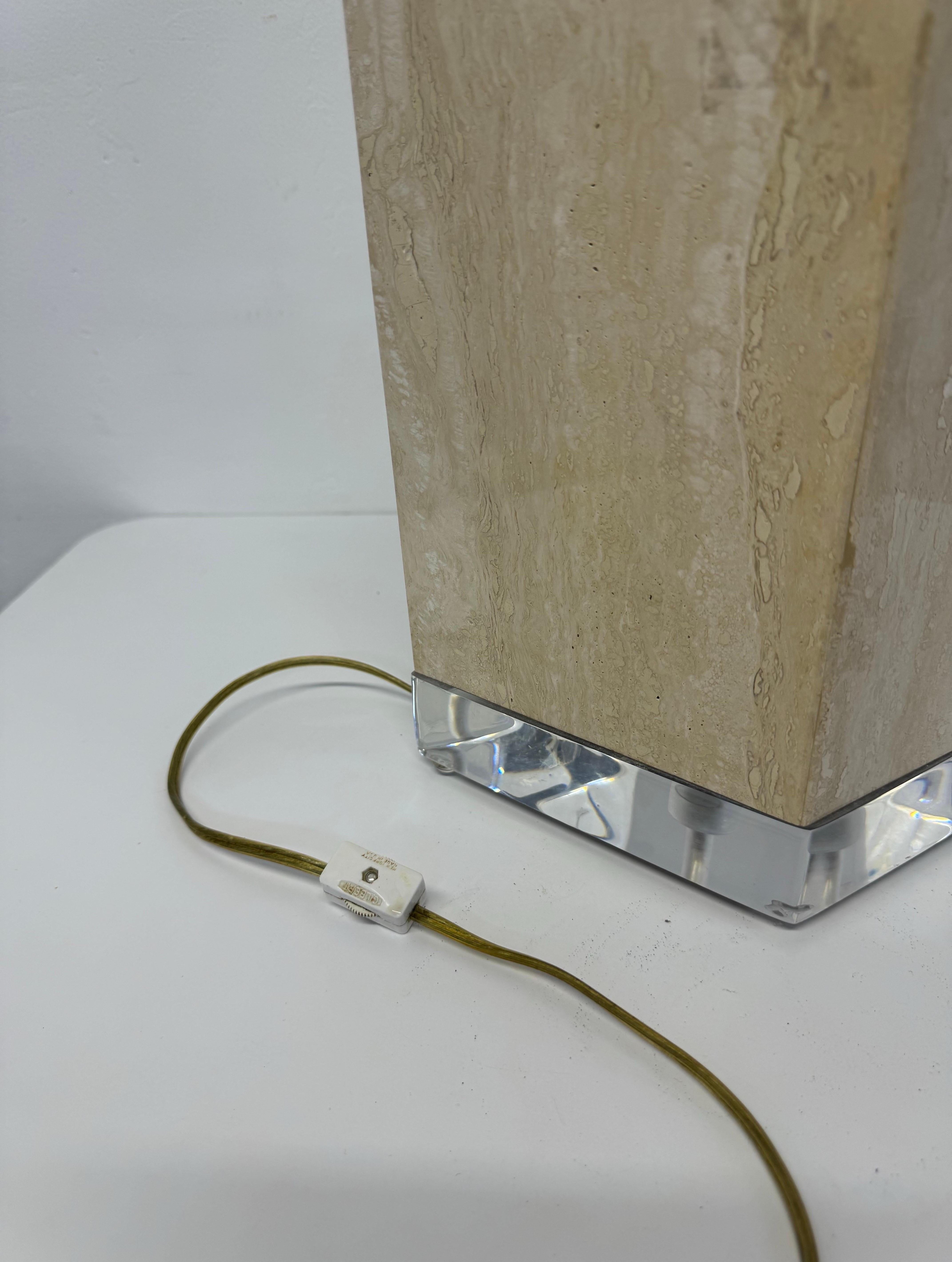 Polished Travertine and Lucite Table Lamp by Bauer Lamp Company, 1970s For Sale 6