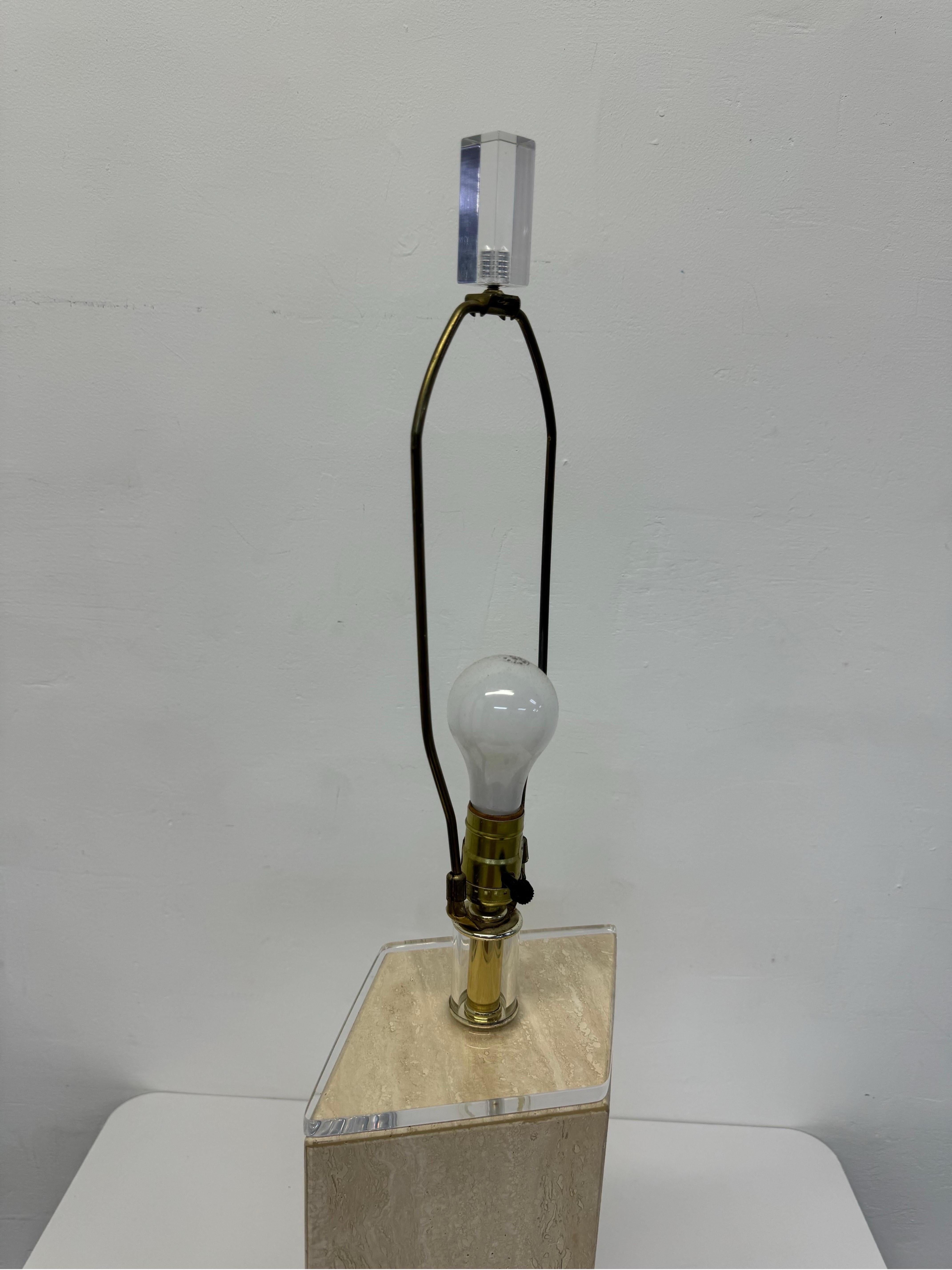Polished Travertine and Lucite Table Lamp by Bauer Lamp Company, 1970s For Sale 3