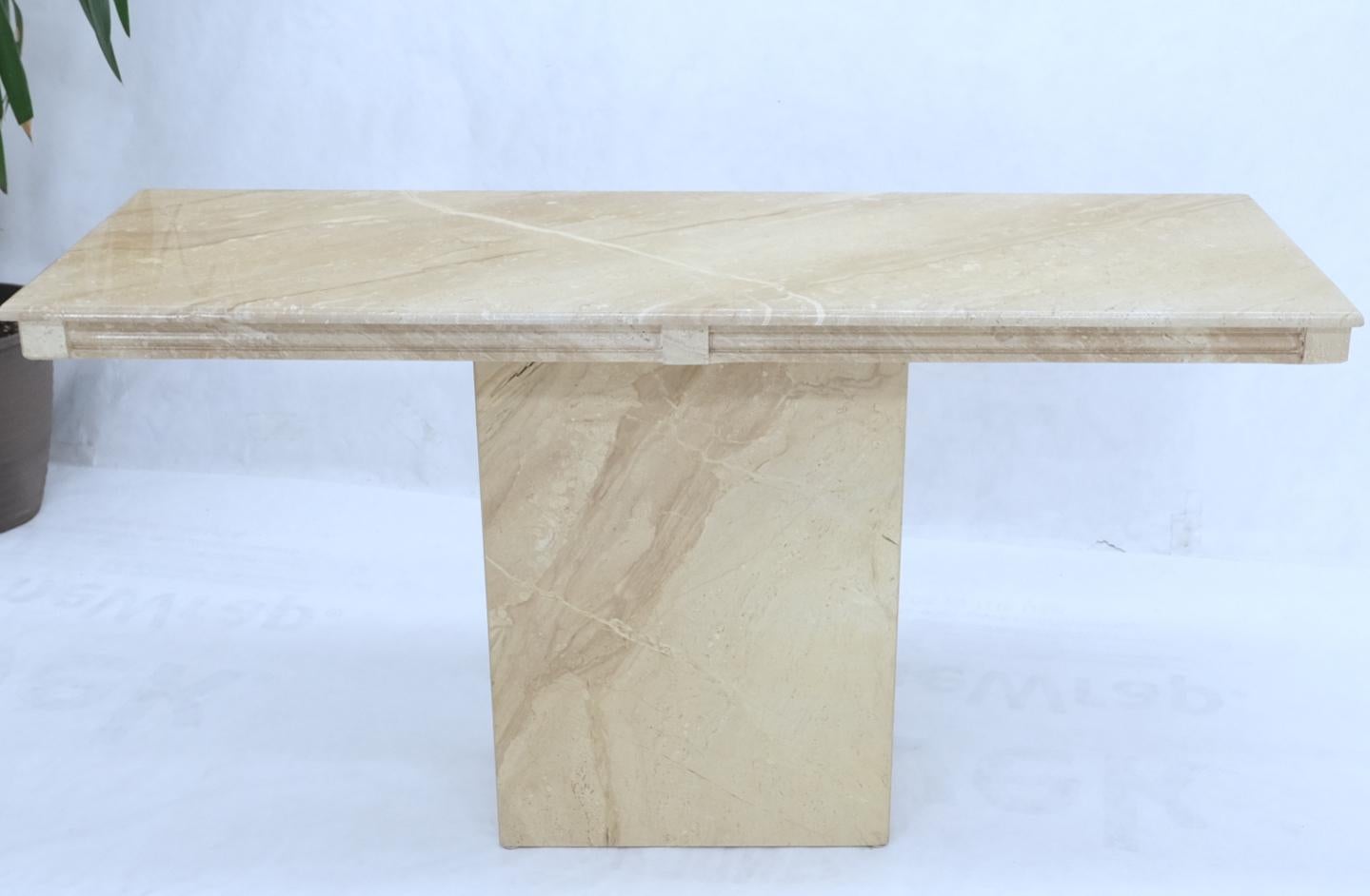 Mid-Century Modern polished travertine Consol sofa table.