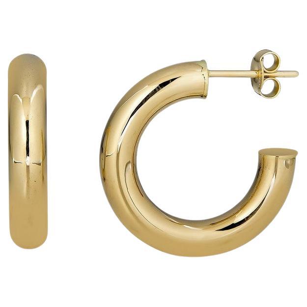 Polished Tube Hoops 14K (or 18k request) Yellow Gold Diamond Open Clip Earrings For Sale