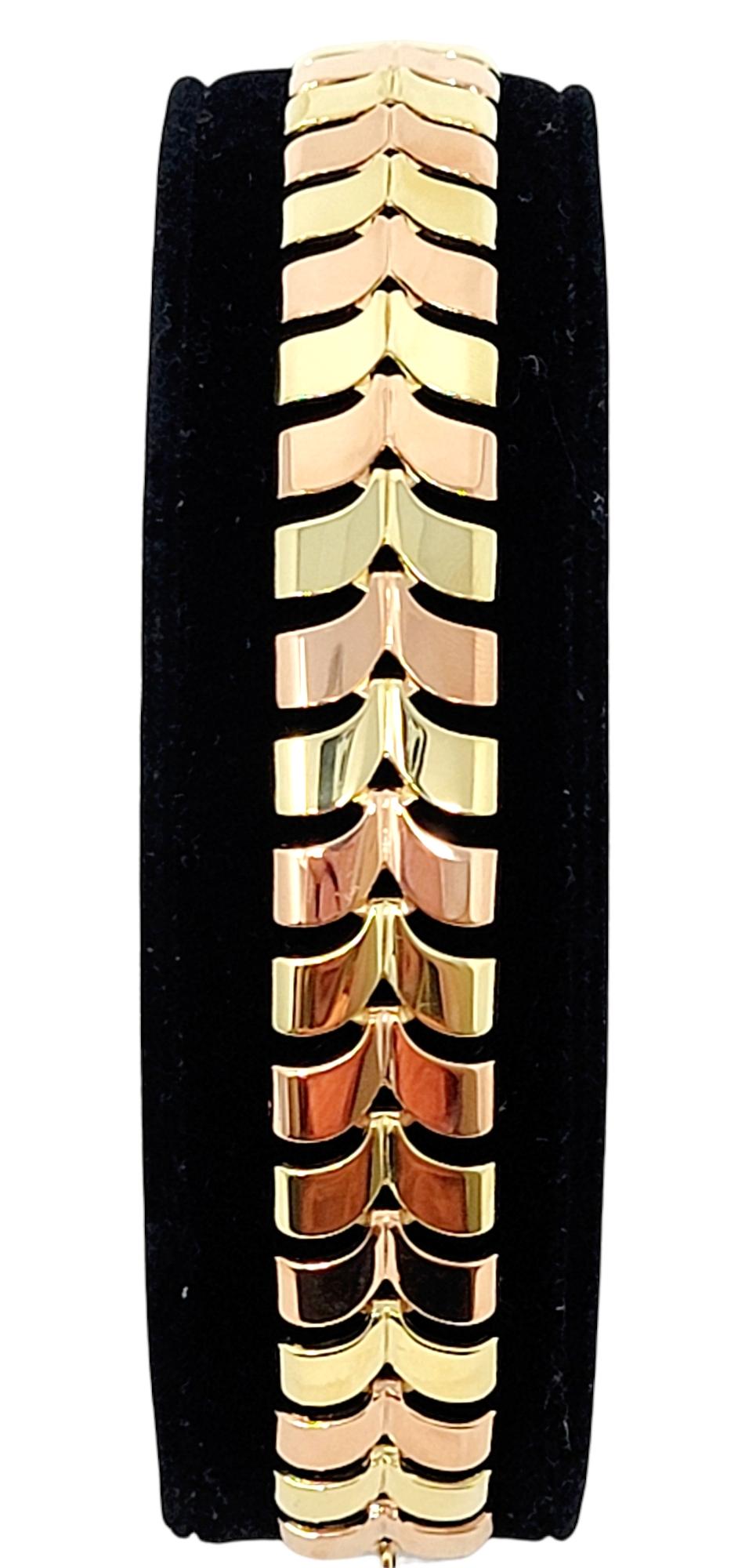 Polished Two-Tone 14 Karat Yellow and Rose Gold Chevron Style Link Bracelet For Sale 5