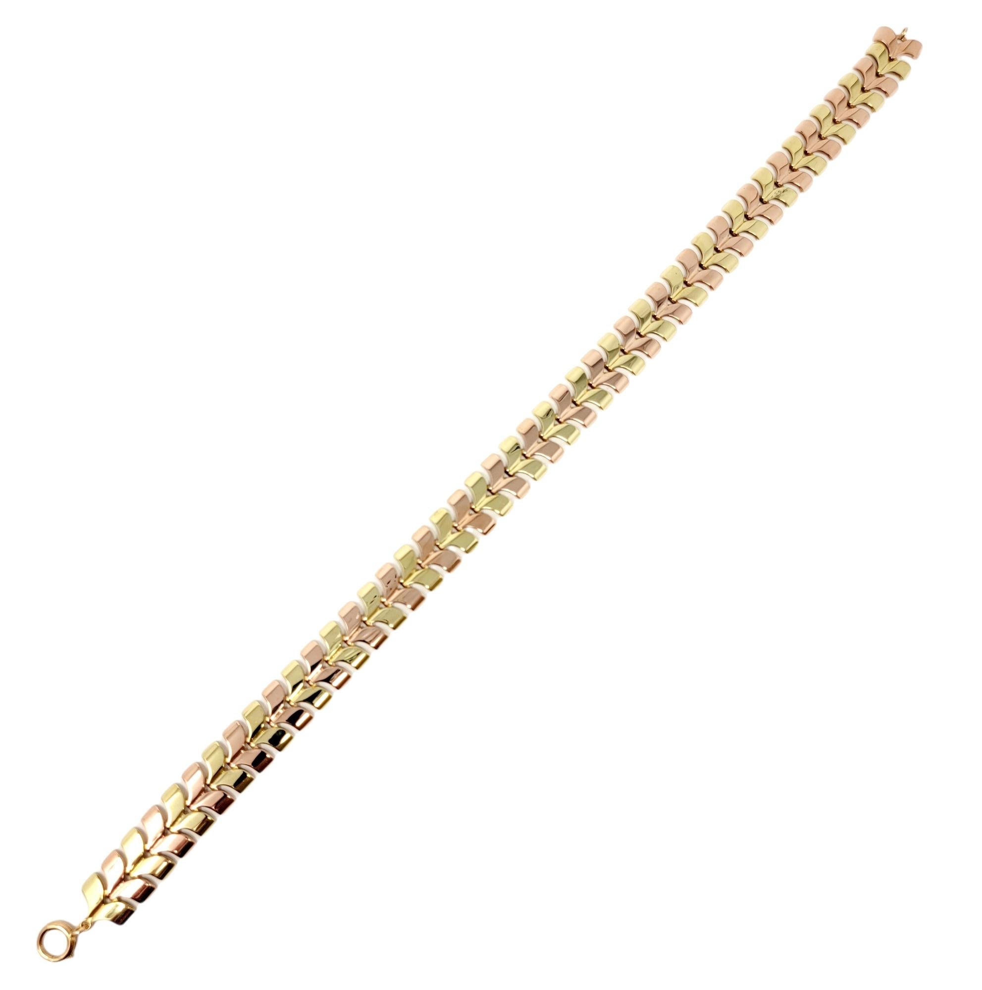 Polished Two-Tone 14 Karat Yellow and Rose Gold Chevron Style Wide Link Necklace For Sale 1