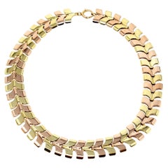 Collier à maillons larges de style chevron en or jaune et rose 14 carats poli bicolore