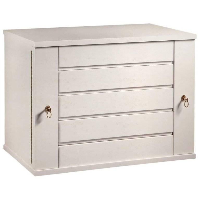 Agresti Polished White Jewel Chest in Birdseye Maple, Gold-Plated Hardware For Sale