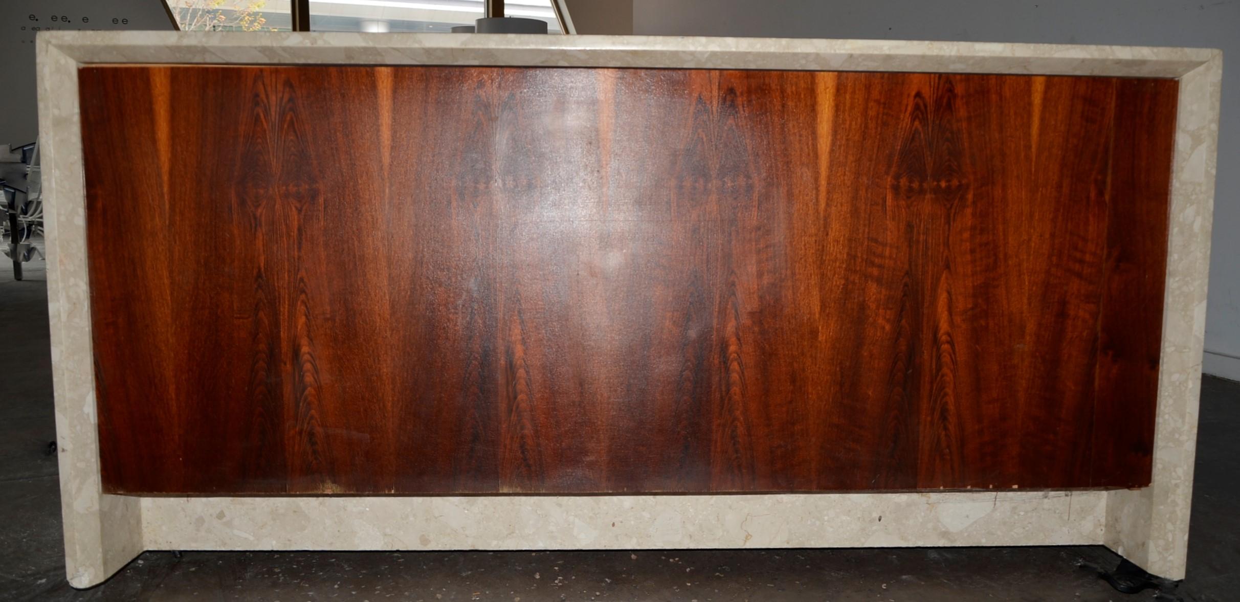 Polished White, Tan and Brown Travertine Marble and Rosewood Two-Sided Sideboard For Sale 11