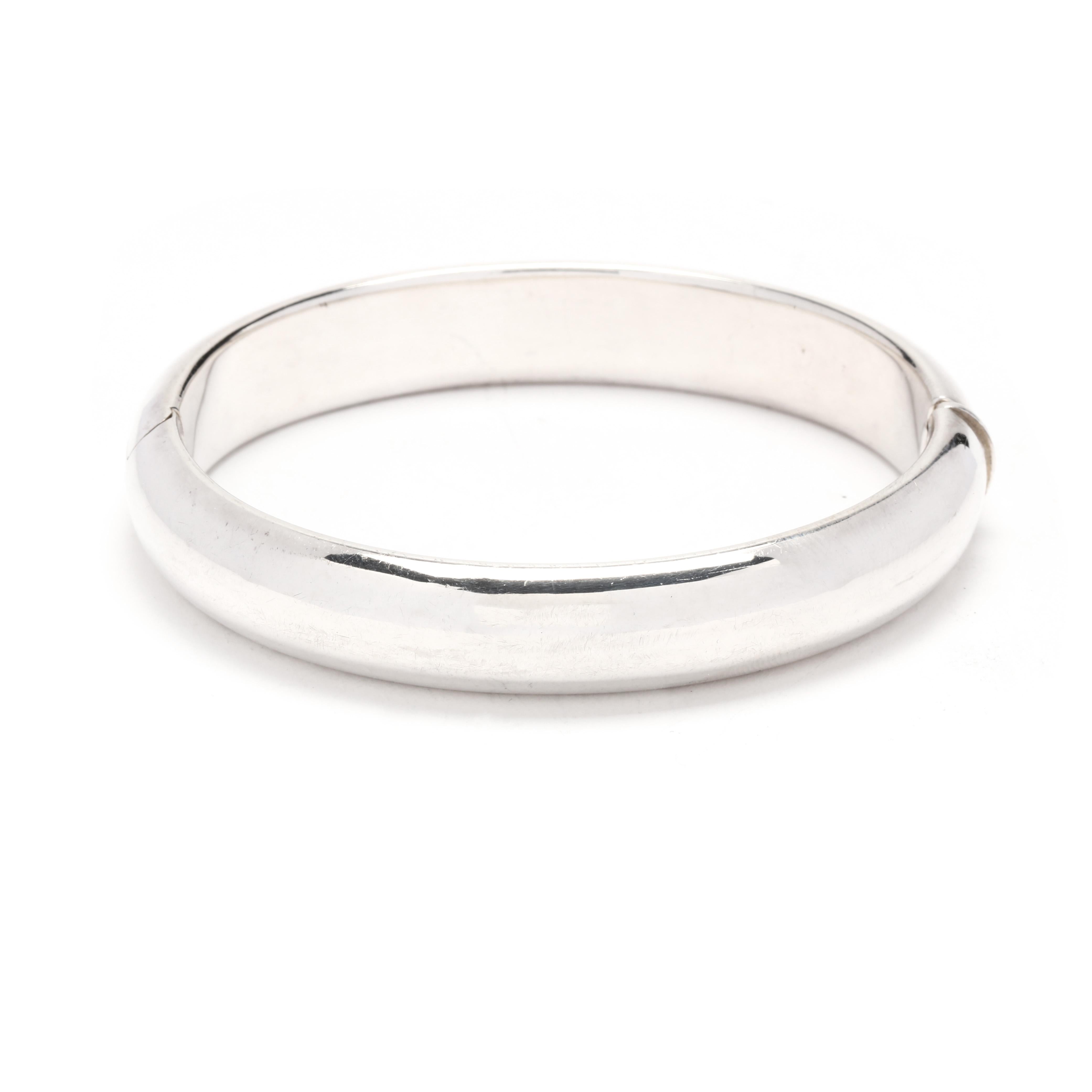 Femenino o masculino Pulsera brazalete ancha con bisagra de plata pulida, Plata de ley
