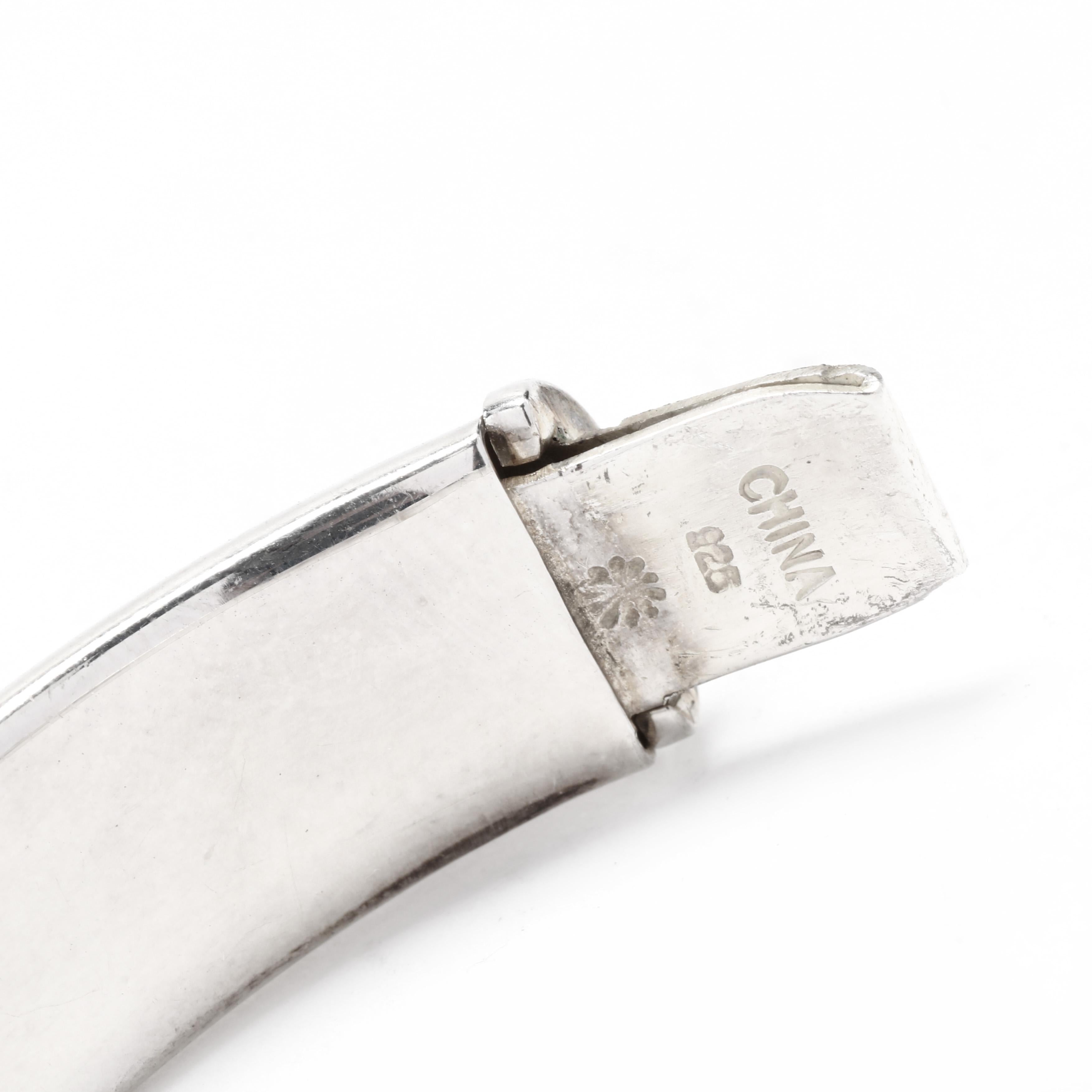 Pulsera brazalete ancha con bisagra de plata pulida, Plata de ley 1