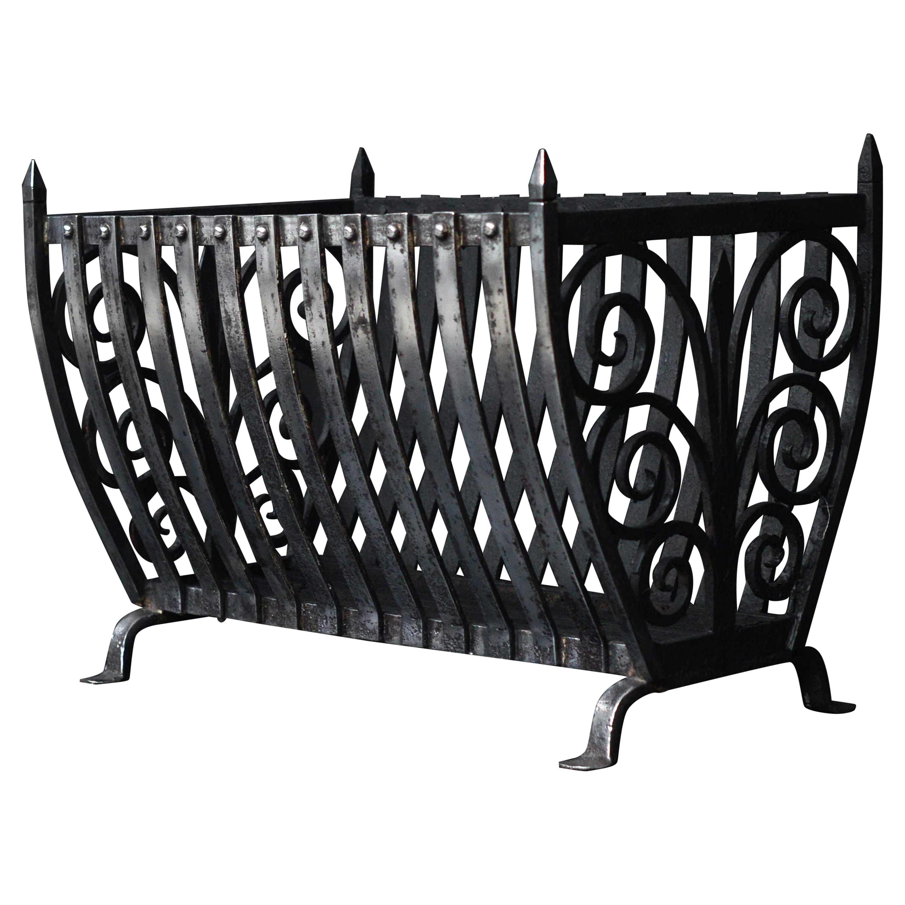 Polished Wrought Iron Firebasket For Sale
