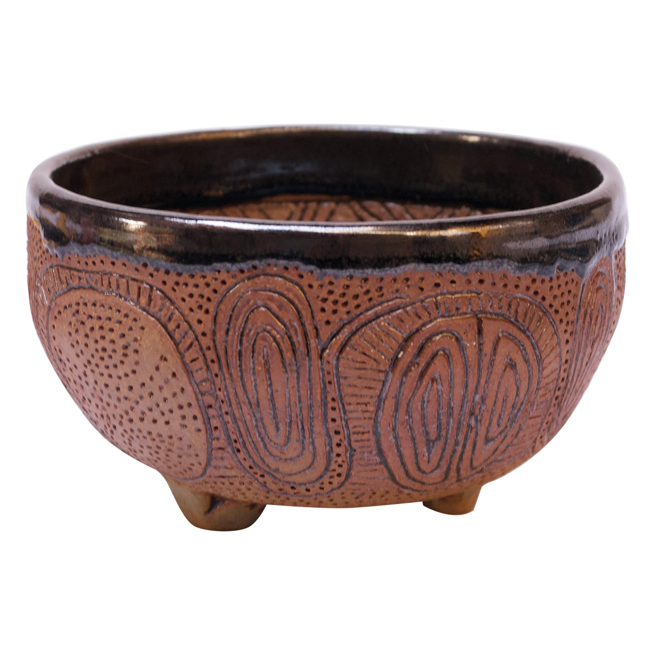Polk Stoneware Footed Decorative Bowl / Vide Poche with Sgraffito Decoration