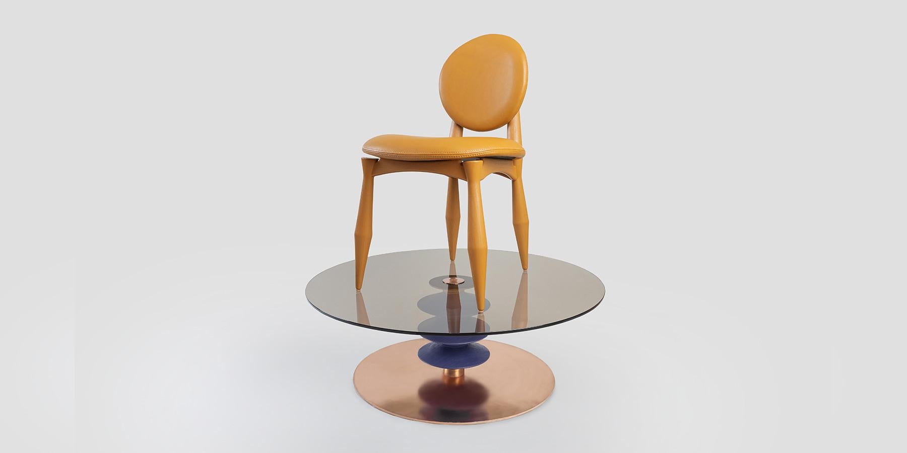 Ferronnerie Polka, table basse en frêne noir en vente