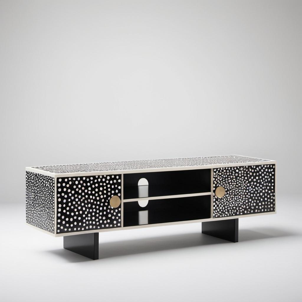 Mid-Century Modern Polka Dot Black Inlay Media Console For Sale