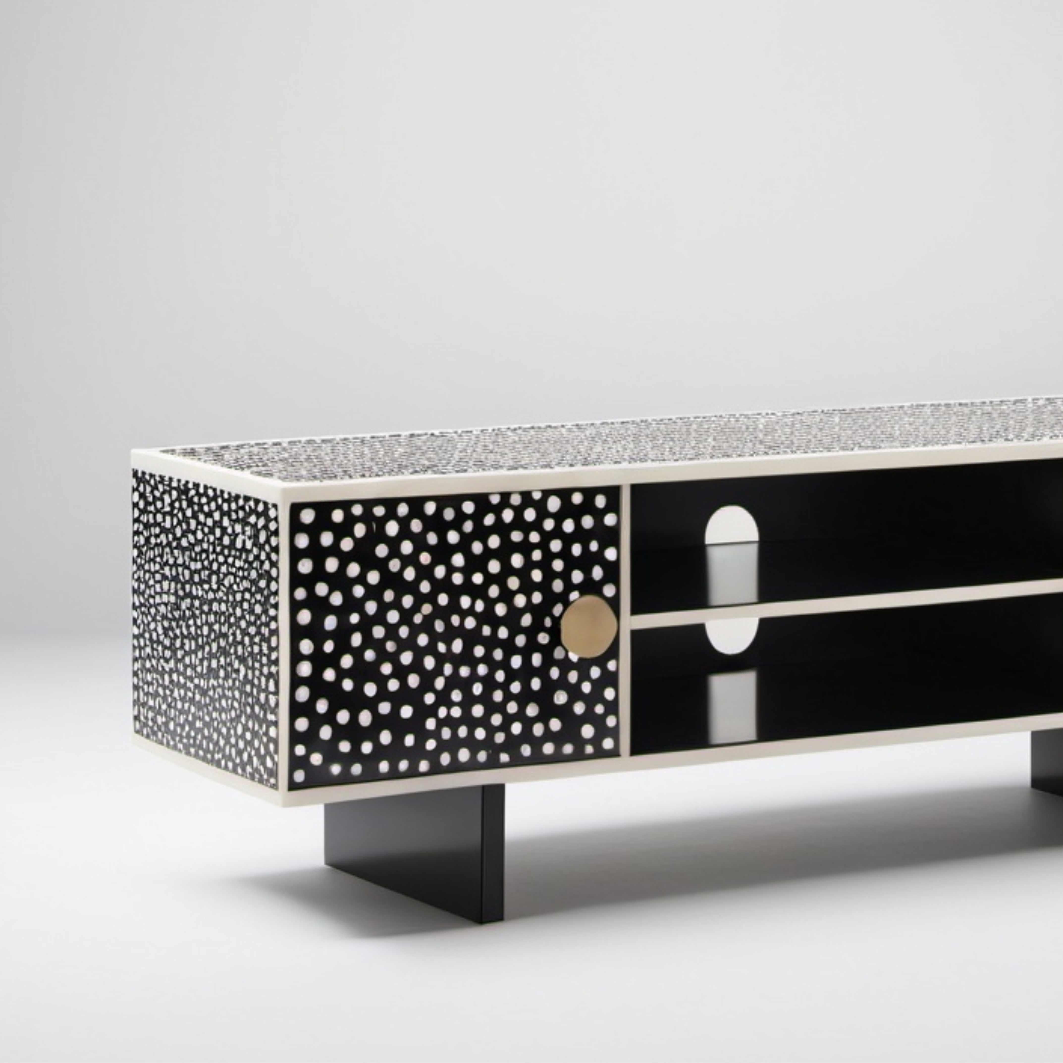 Indian Polka Dot Black Inlay Media Console For Sale